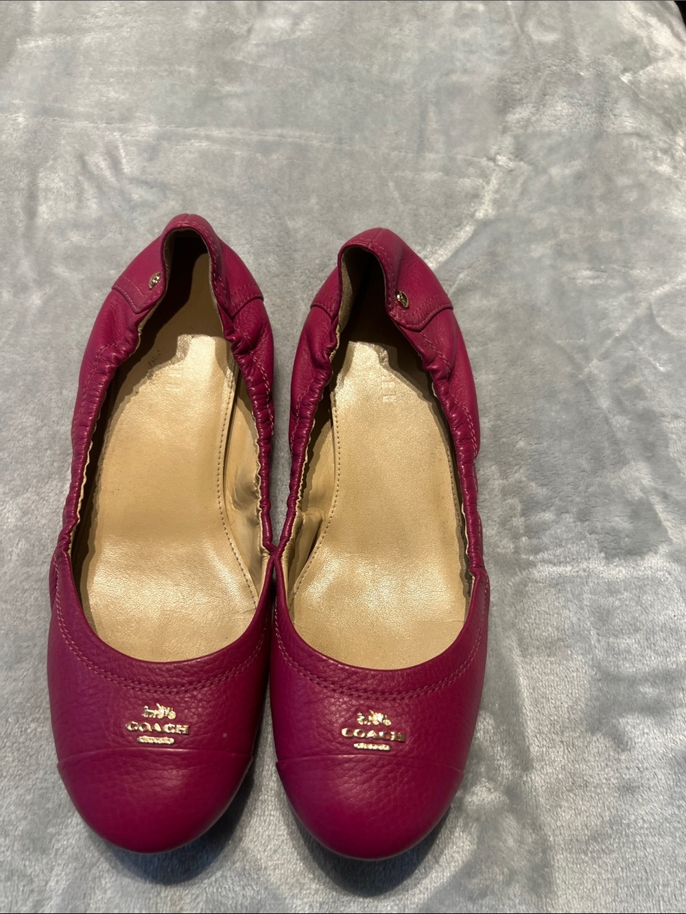 COACH Fuchsia Leather Ballet Flats